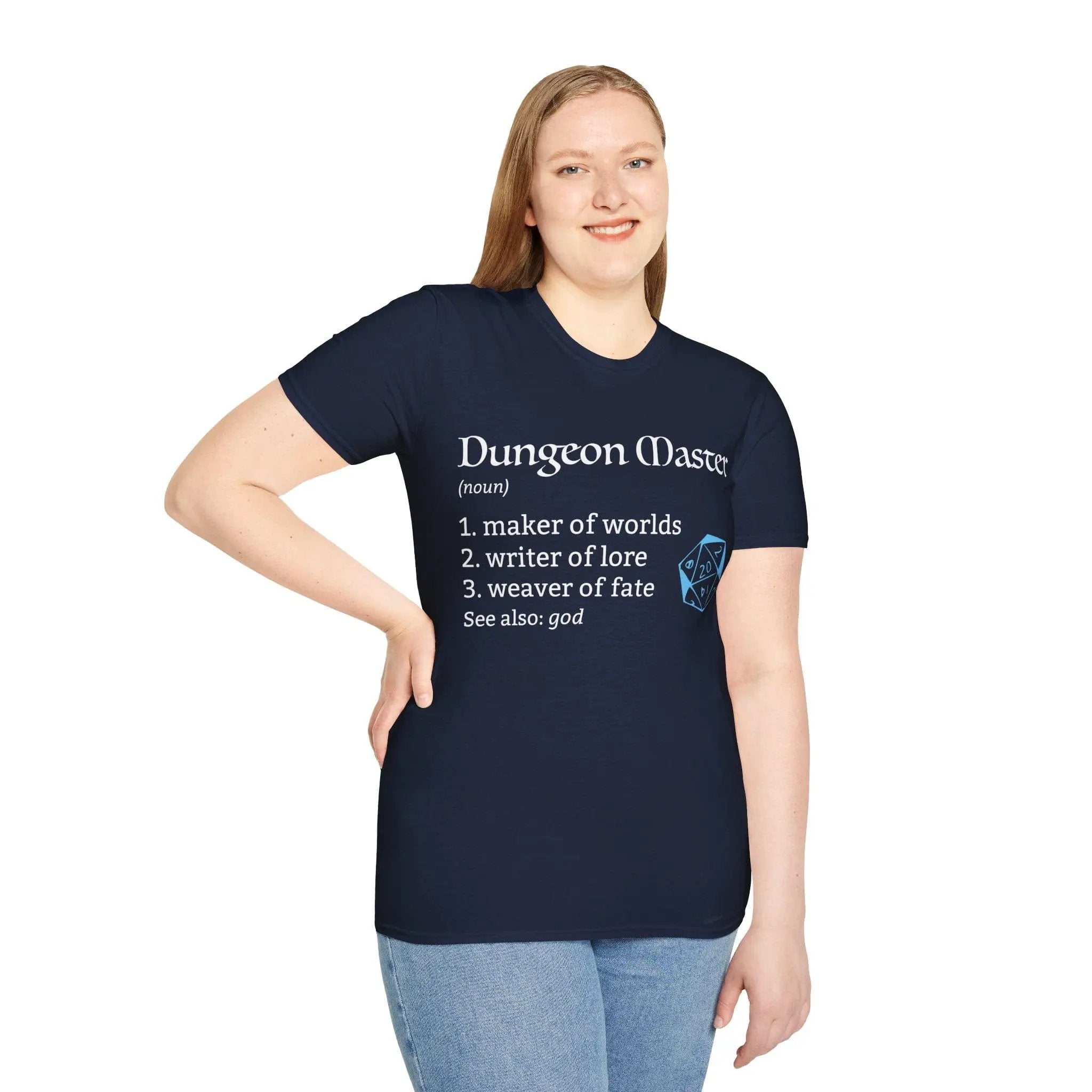 Sunburst RPG Dungeon Master Definition D&D T-Shirt featuring humorous design and bold text on a comfortable, casual tee.
