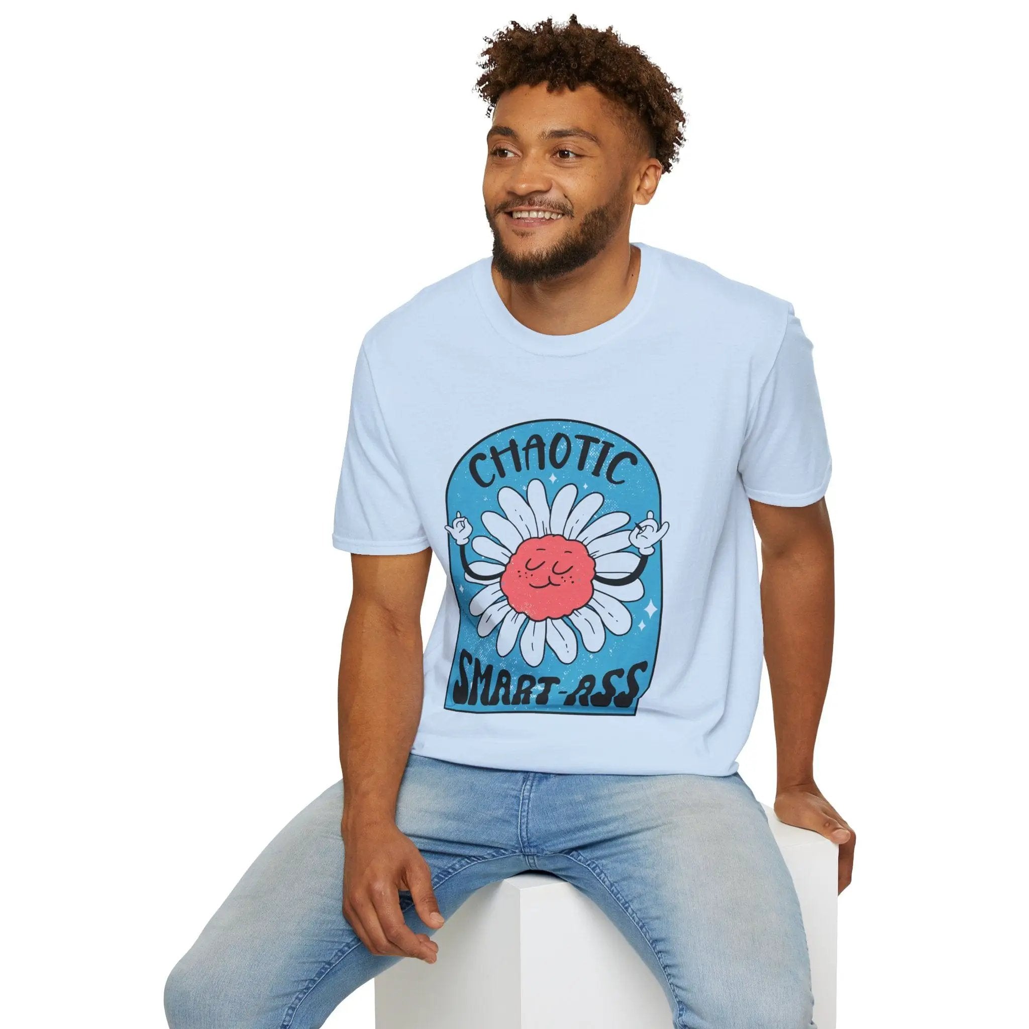 Chaotic Smart-Ass Funny Alignment T-Shirt by Sunburst RPG featuring playful text and bold design on a casual cotton shirt.