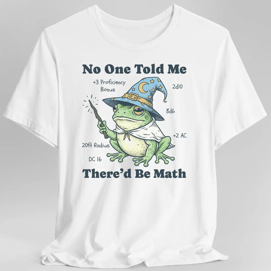 Sunburst RPG Math D&D T-Shirt featuring a bold graphic design of mathematical and Dungeons & Dragons elements.
