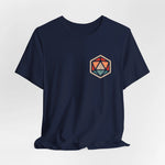 Navy D20 T-shirt by Sunburst RPG featuring a large white d20 dice graphic on the front, casual fit and soft fabric.