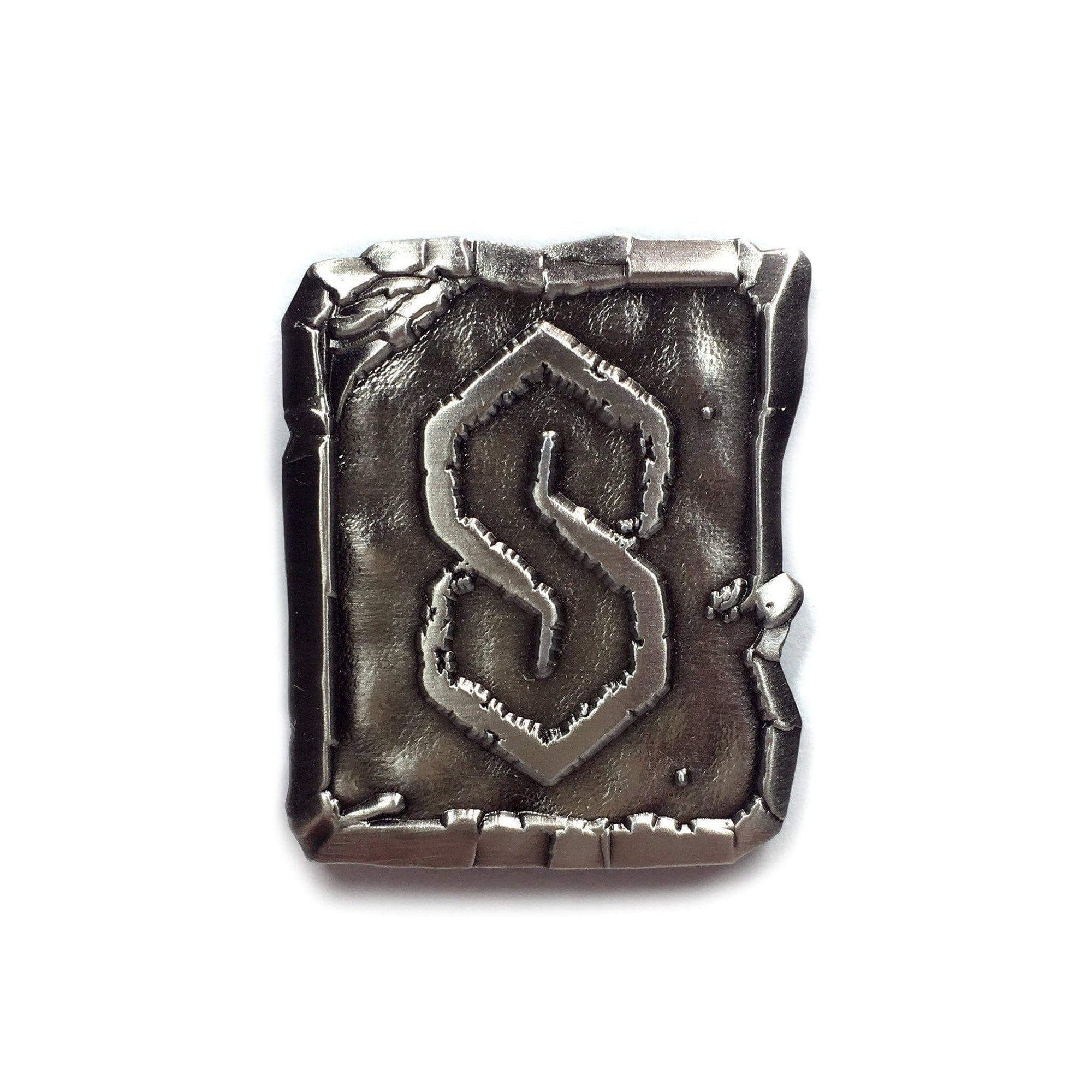 Kolorspun Super S Rune 3D enamel pin featuring a bold, raised design on a black background.
