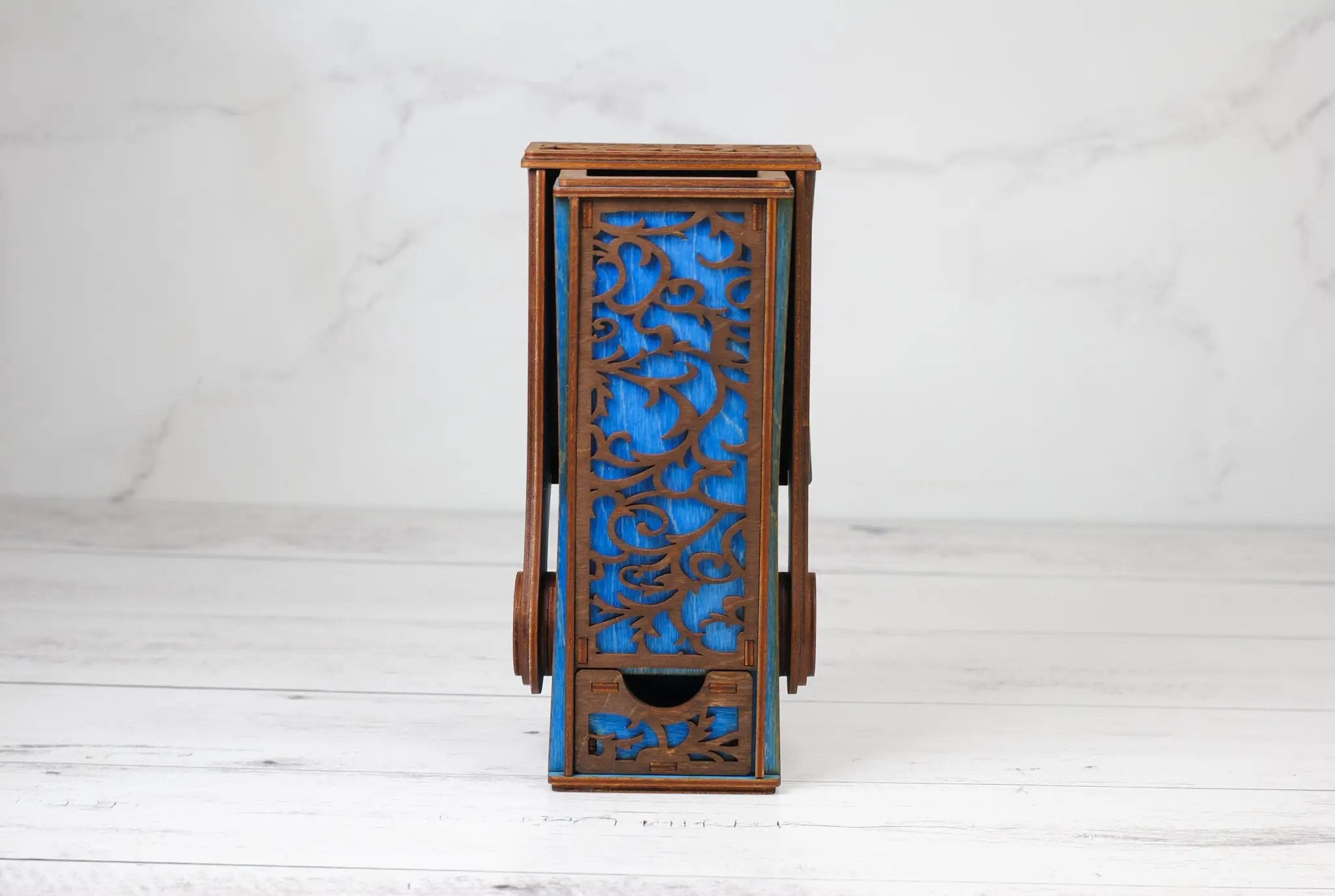 Black collapsible dice tower by Talon & Claw with a sleek design, perfect for tabletop gaming and dice rolling.