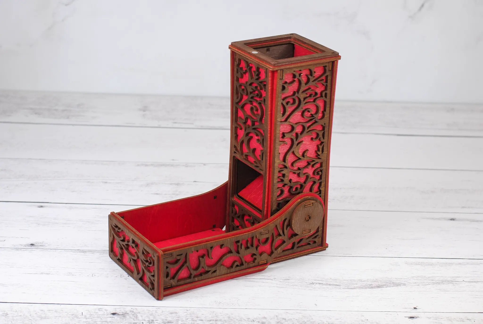 Black Talon & Claw collapsible dice tower with foldable design for tabletop role-playing games and dice rolling.