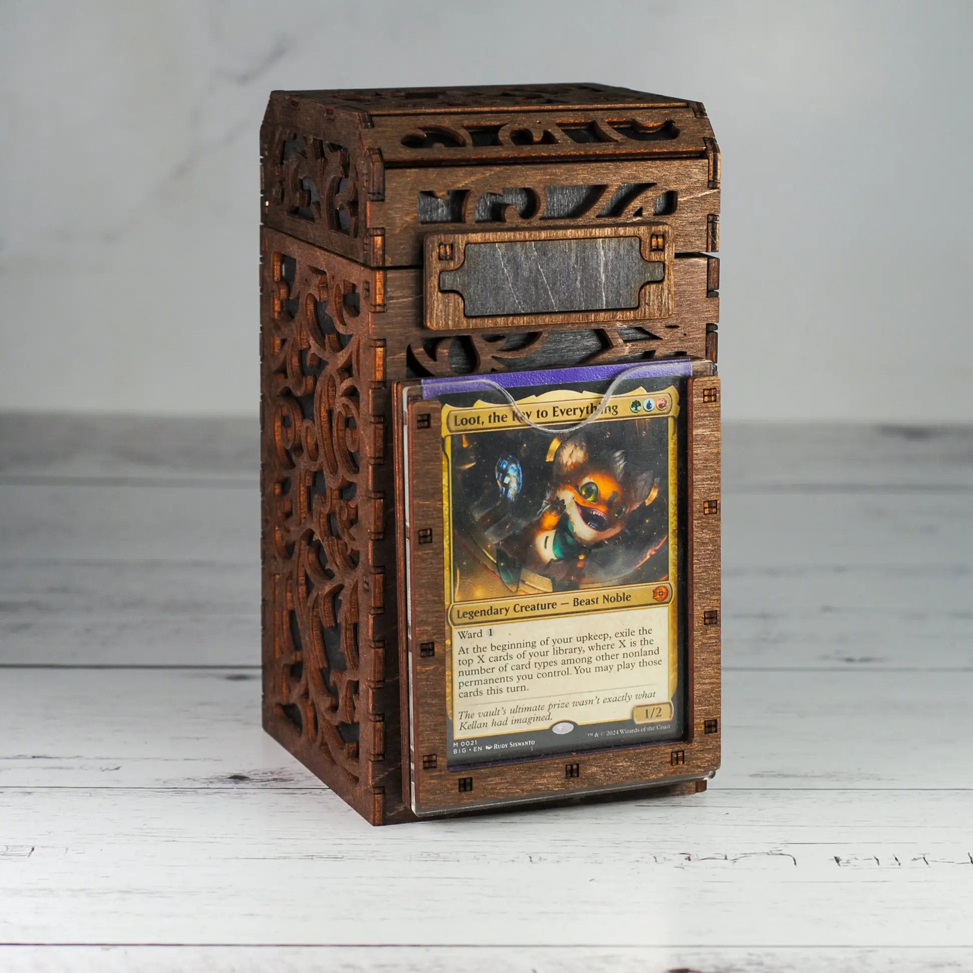 Black Talon & Claw Commander Deck Box with secure latch and customizable design, ideal for storing trading card decks.