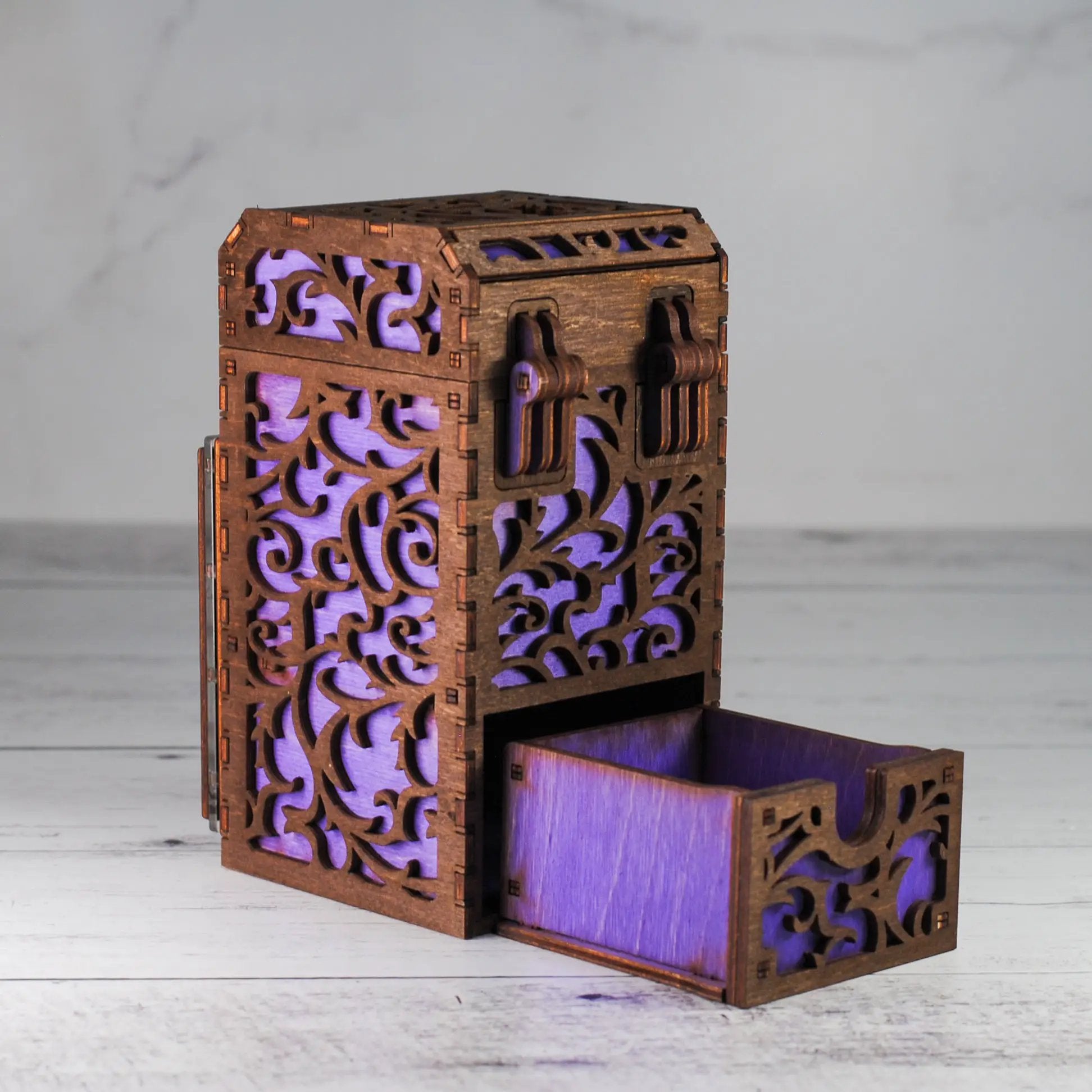 Black Talon & Claw Commander Deck Box with secure lid and sleek design for storing trading cards.