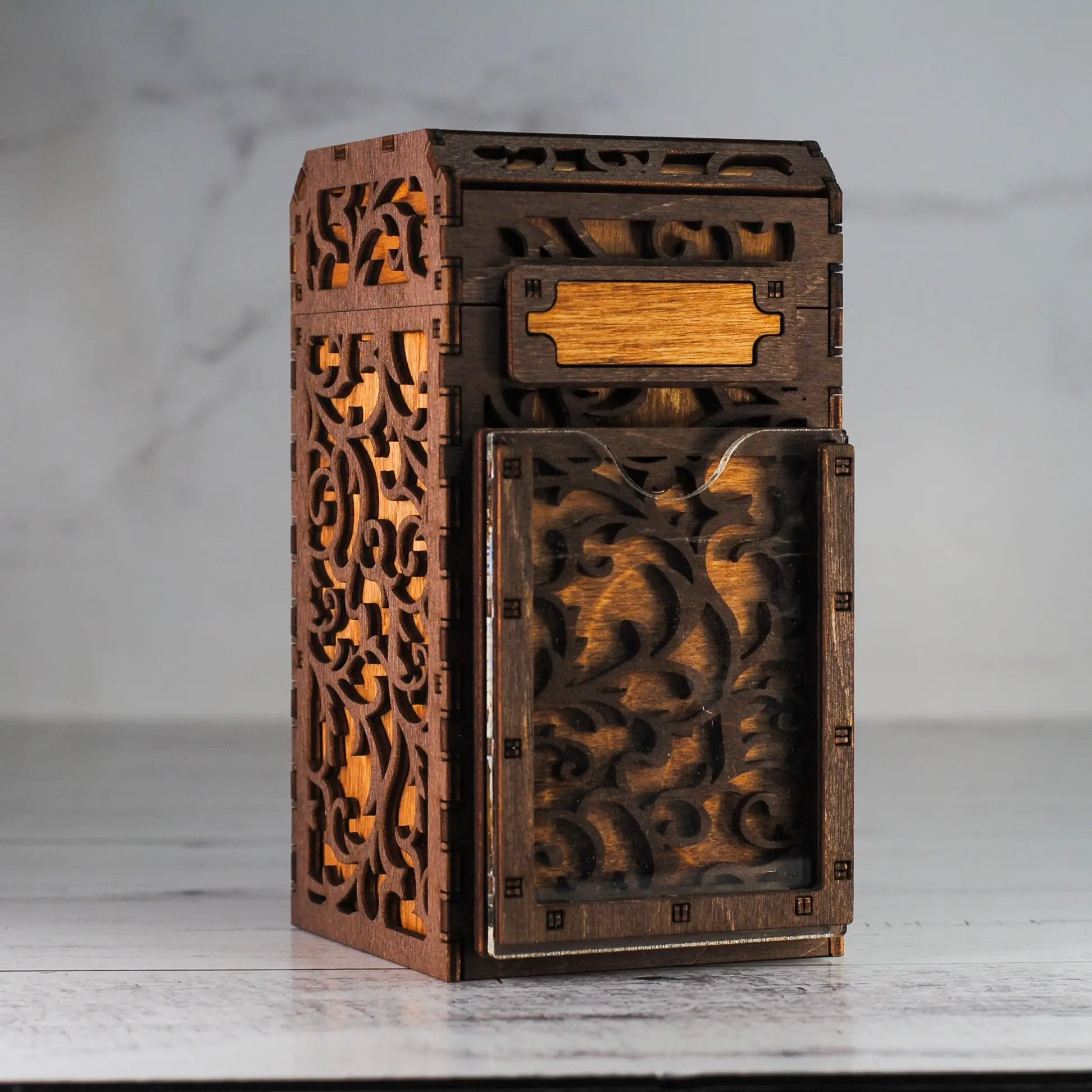 Black Talon & Claw Commander Deck Box with secure lid and internal compartments for trading card storage.