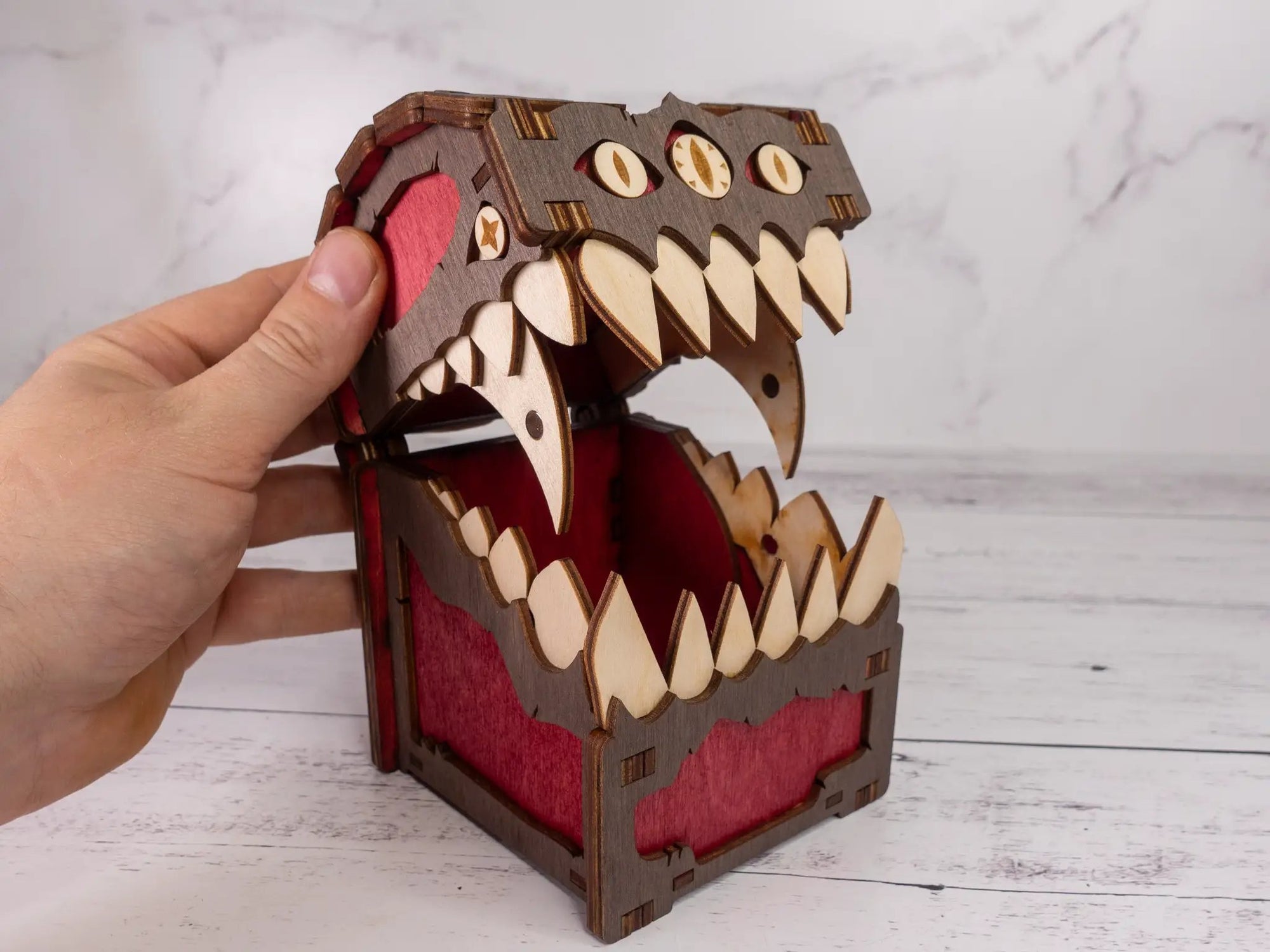 Black Mimic Chest Deck Box by Talon & Claw showing a detailed, fantasy-inspired storage box for trading cards or gaming accessories.