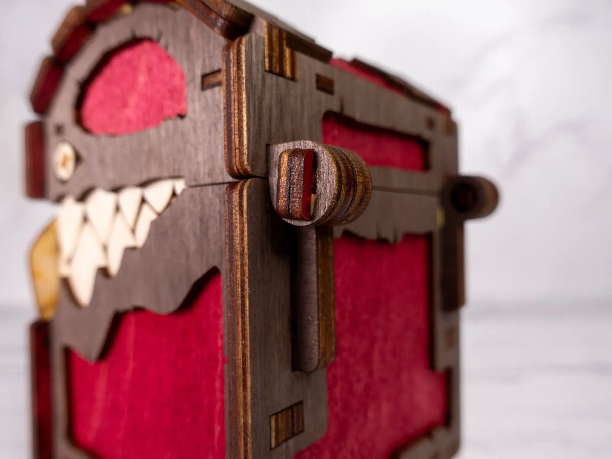 Black Mimic Chest Deck Box by Talon & Claw, featuring a detailed mimic chest design for card storage.