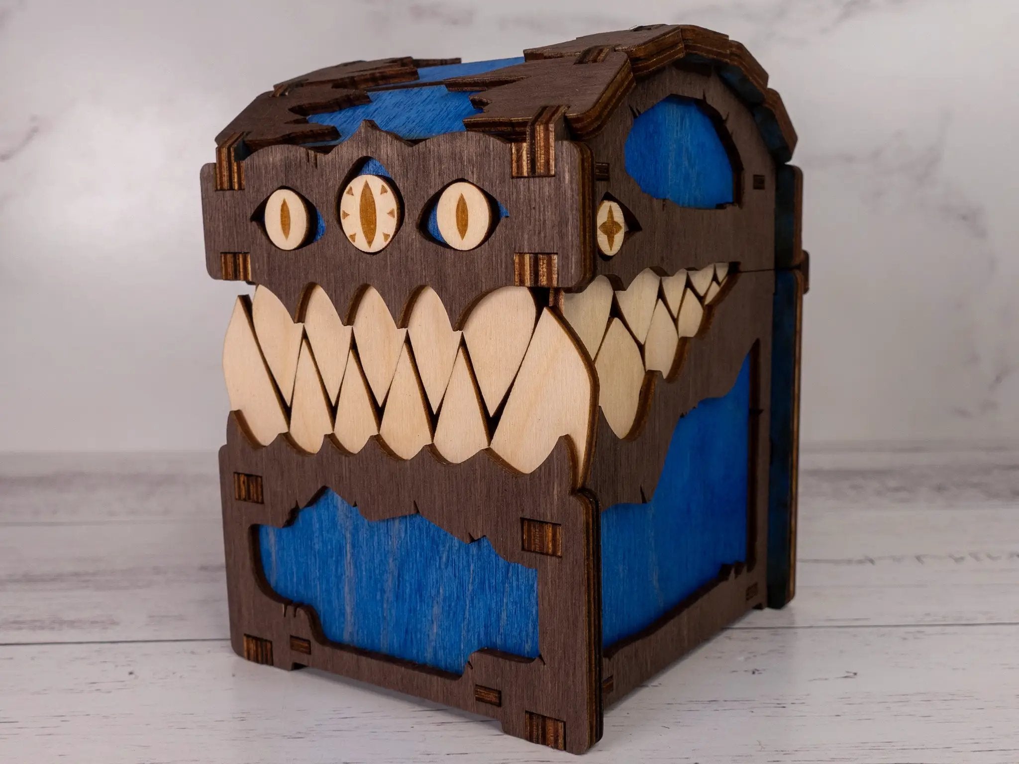 Black Mimic Chest deck box by Talon & Claw, featuring a detailed mimic creature design with ornate accents.