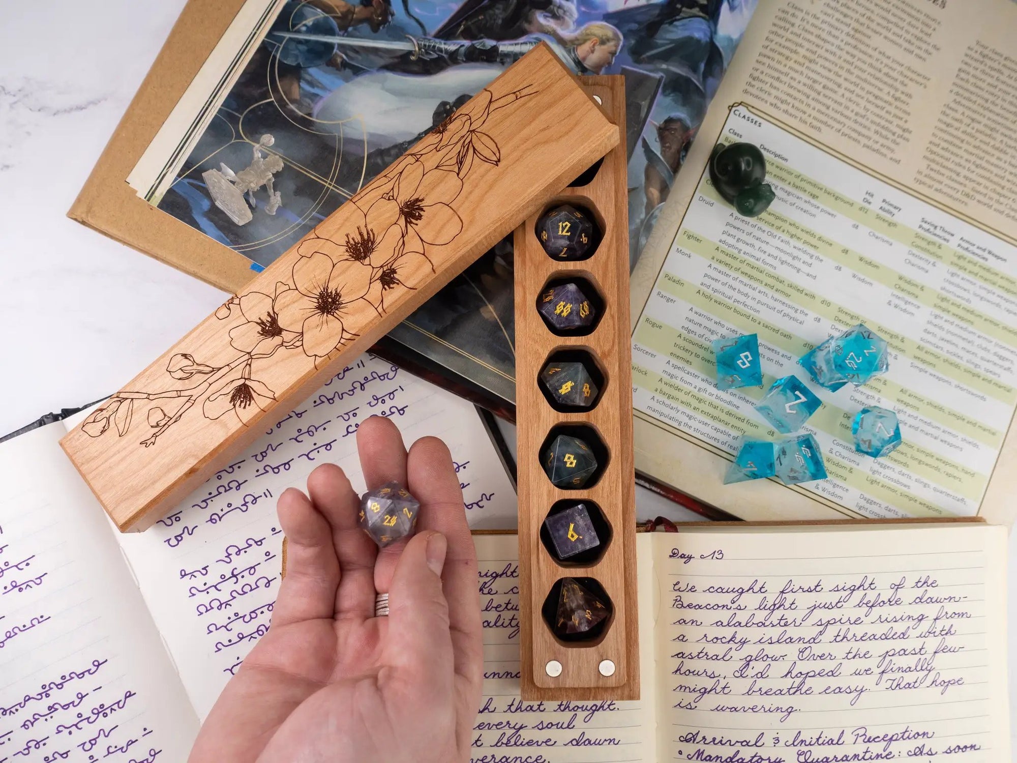 Talon & Claw Cherry Blossoms engraved dice vault with intricate cherry blossom design, perfect for storing Council of 7 dice.