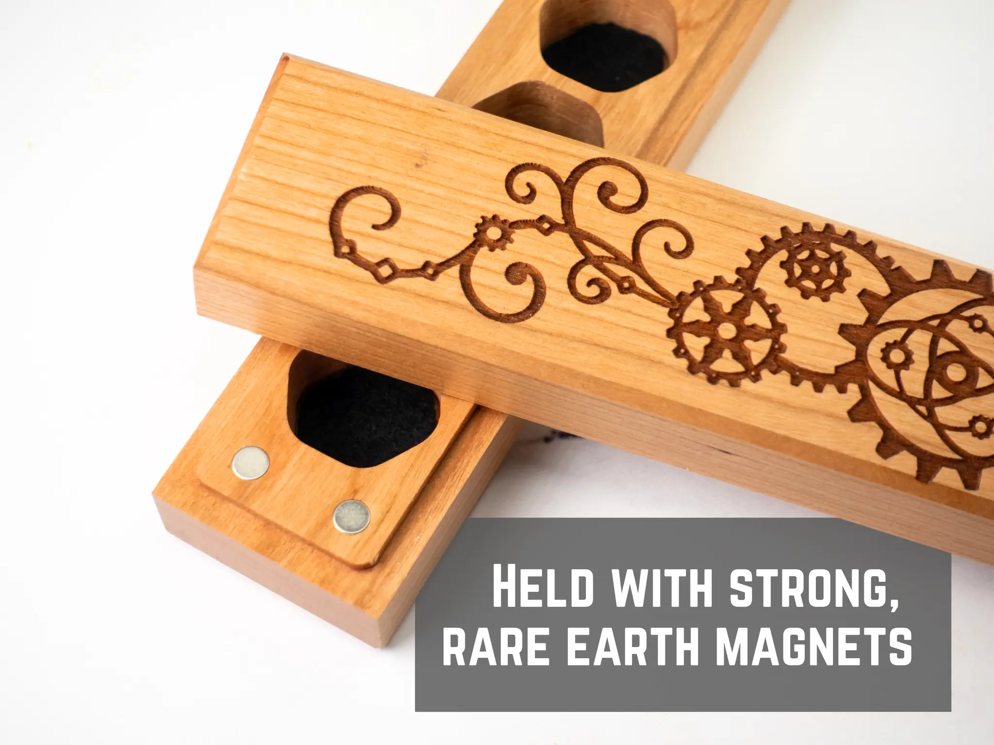 Talon & Claw Cherry Engraved Council of 7 Dice Vault with Gear Locked design, made of wood for storing gaming dice.