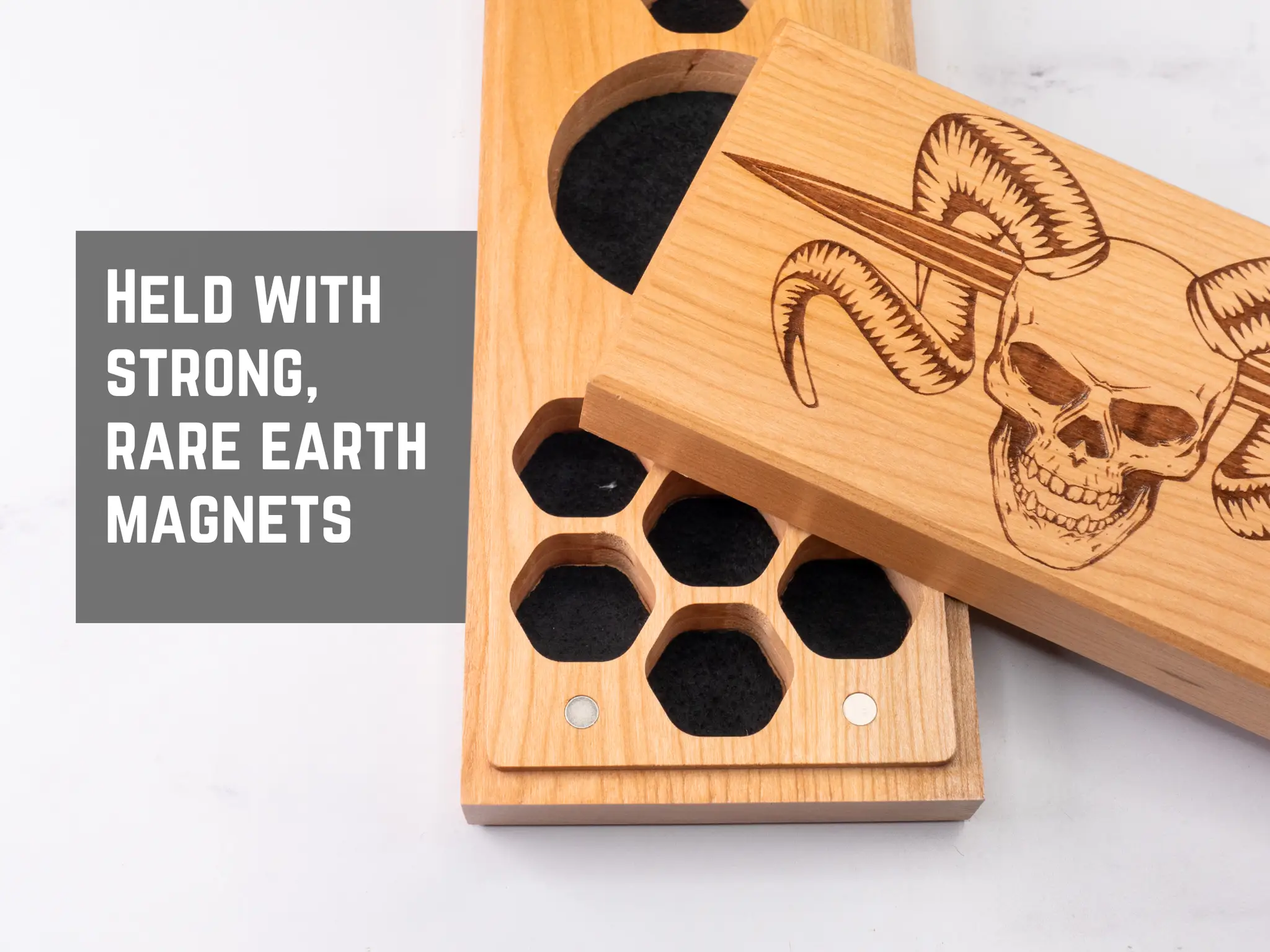 Talon & Claw Barbarian engraved dual hex dice vault in purpleheart wood with intricate carving design.