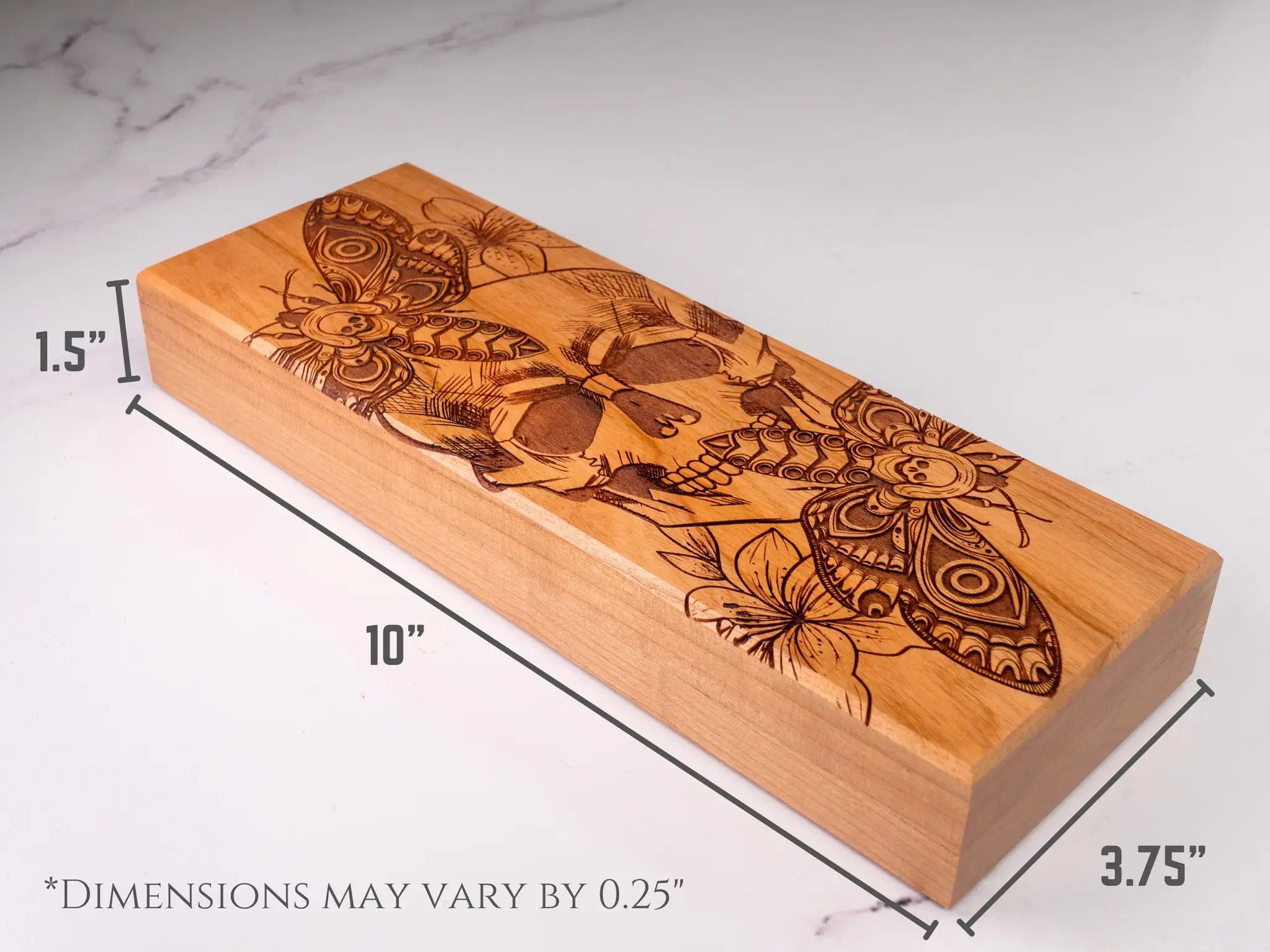 Purpleheart engraved Death Head Moth dual hex dice vault by Talon & Claw, featuring detailed moth design and secure storage.