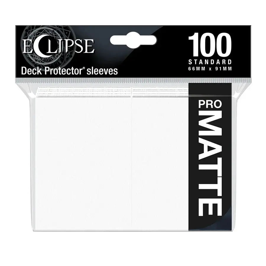 ECLIPSE® Matte Standard DECK PROTECTOR® sleeves from THE MIGHTY HOBBY SHOP, Arctic White color, 100-count package, front view.