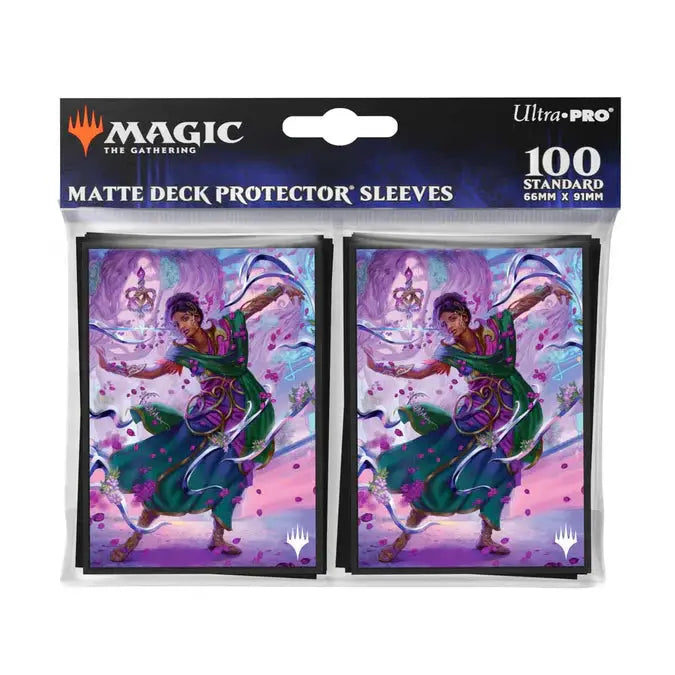 Aetherdrift Avishkar Commander Magic: The Gathering deck protector sleeves 100-count in clear, with colorful fantasy artwork.