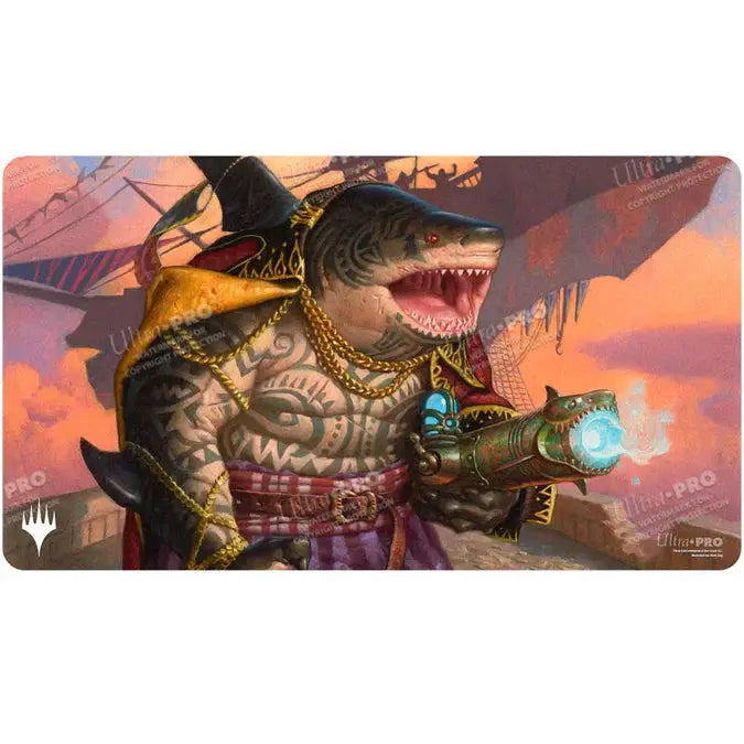 Aetherdrift Captain Howler Sea Scourge Magic: The Gathering playmat with detailed ship and ocean design, vibrant colors and fantasy artwork.