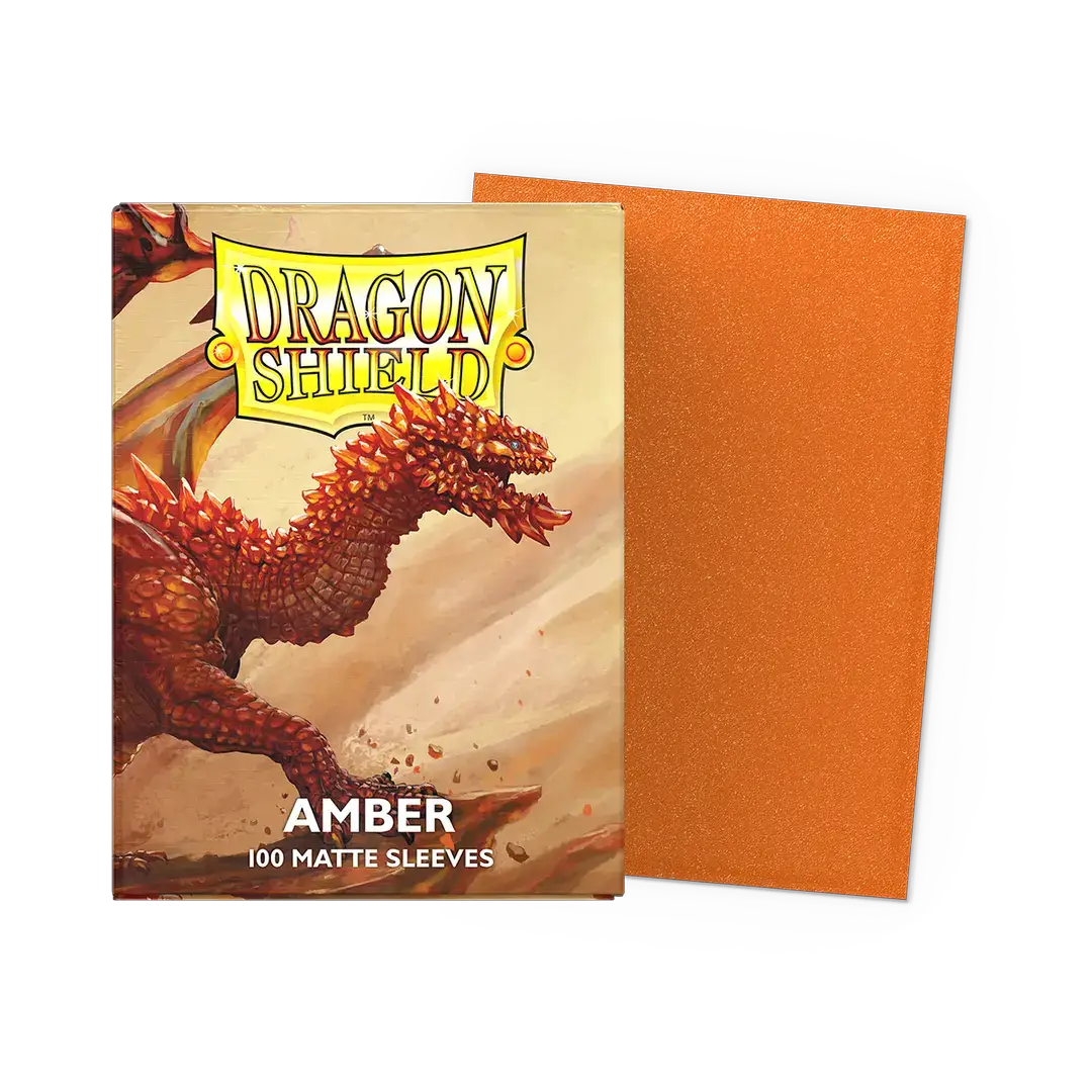 Matte amber-colored standard-sized sleeves from THE MIGHTY HOBBY SHOP, designed for collectible card protection.