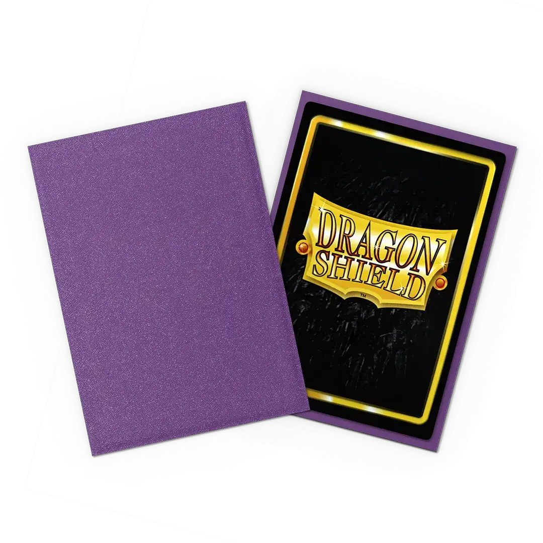 Matte amethyst-colored Japanese-sized sleeves for trading cards, designed for protective storage and display.
