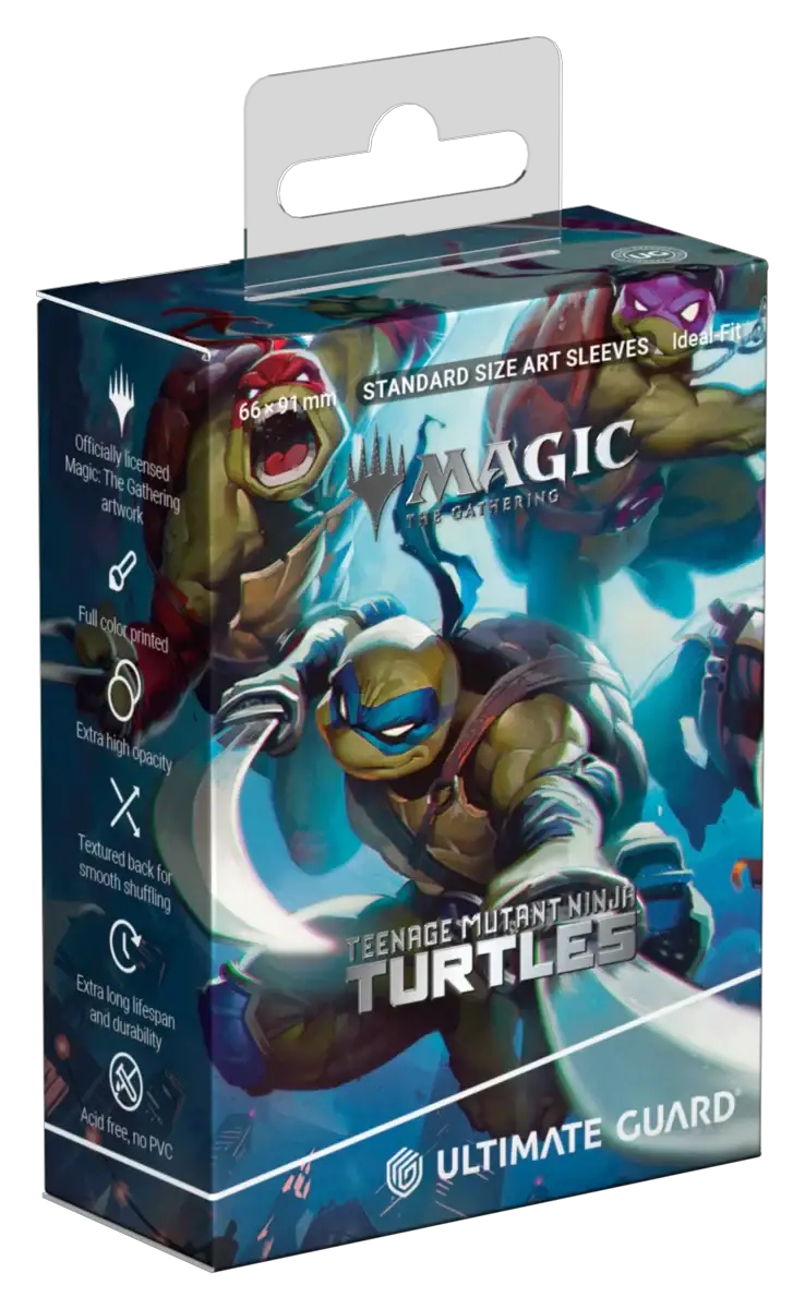 Teenage Mutant Ninja Turtles art sleeves for Magic: The Gathering featuring heroes in a half shell design, designed for trading card protection.