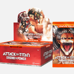Screenshot of Attack on Titan: Origins of Power Booster Box packaging, featuring artwork related to the Attack on Titan series.