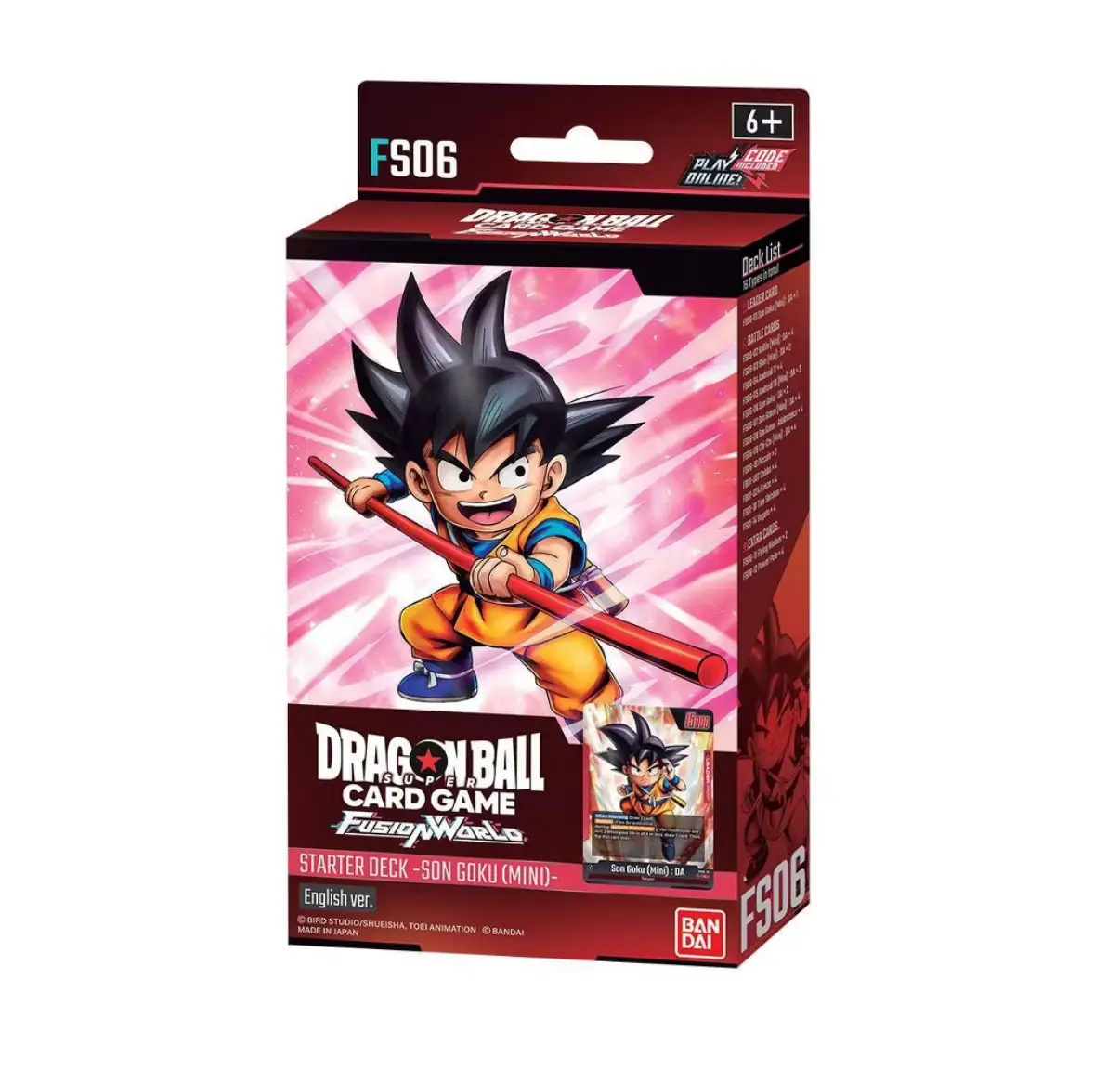 Mini Son Goku character card from the Bandai Dragon Ball Super Card Game Fusion World Starter Deck, featuring vibrant artwork.