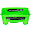 Green Beyblade X Beystadium battle arena for spinning top toys, designed for Beyblade battles, with space for tops and launchers.