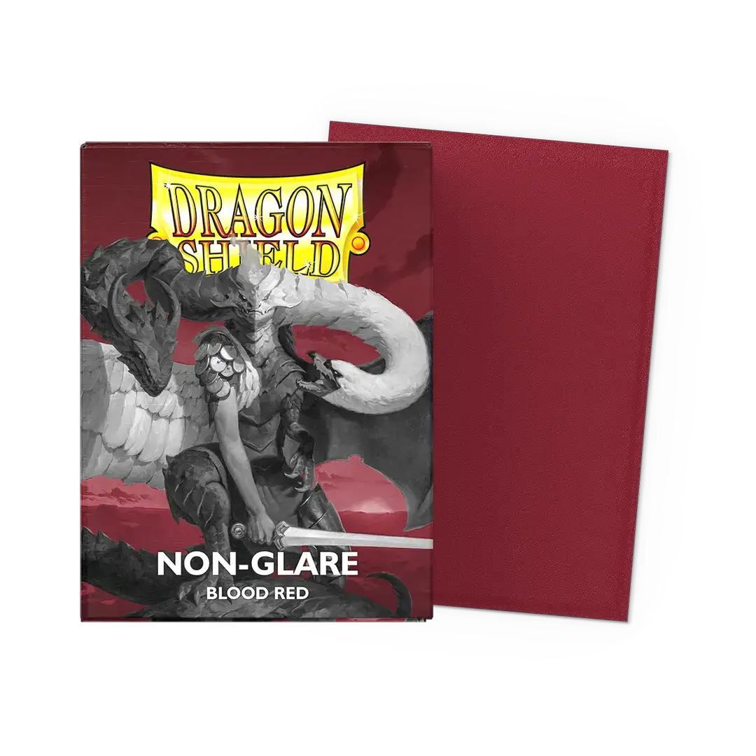 Blood Red non-glare matte sleeves, standard size, clear front for trading cards, from THE MIGHTY HOBBY SHOP.