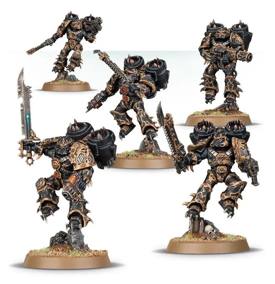 Chaos Space Marines Raptors model from THE MIGHTY HOBBY SHOP featuring detailed figures in dynamic poses with weapons and armor.