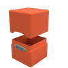 Orange satin cube puzzle from THE MIGHTY HOBBY SHOP, featuring smooth, glossy surface and geometric shape on a plain background.
