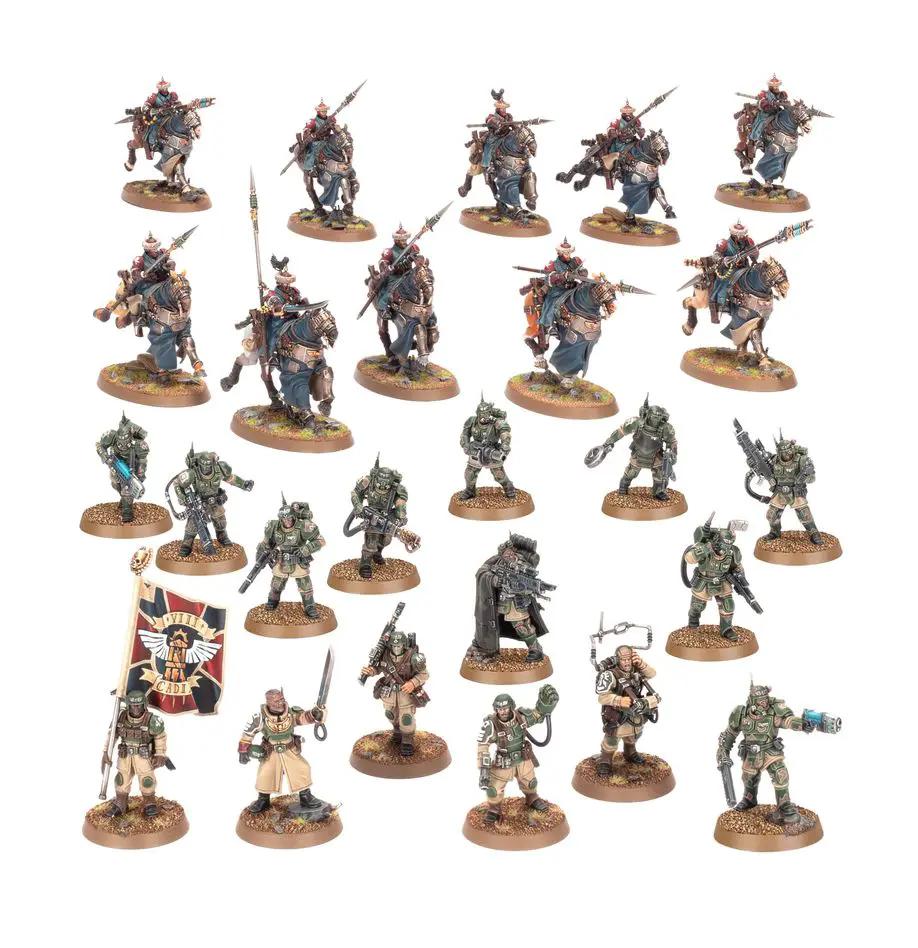 Astra Militarum Combat Patrol miniatures set from Warhammer 40K, featuring soldiers and tanks in detailed military models.