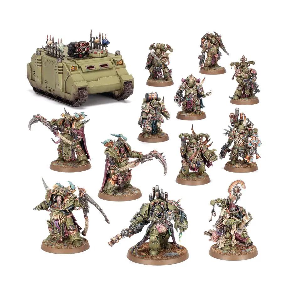 Death Guard Combat Patrol miniatures set from Warhammer 40K, featuring detailed Chaos Space Marines and plague-themed models.