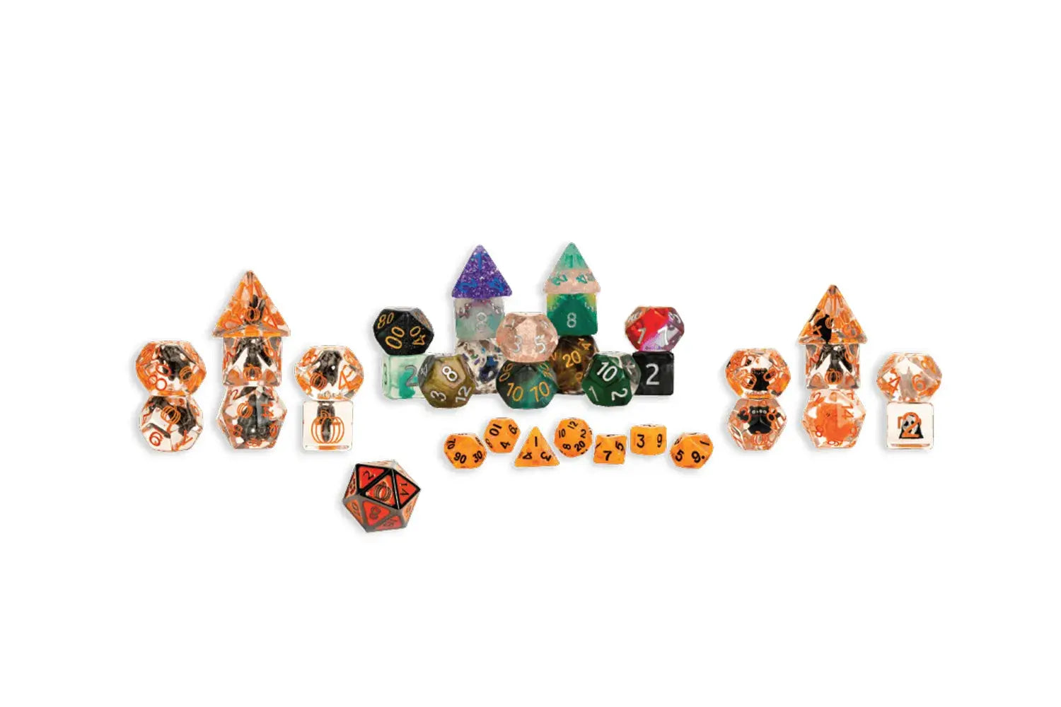 Halloween-themed dice advent calendar featuring goblin design from THE MIGHTY HOBBY SHOP, with numbered doors and festive imagery.