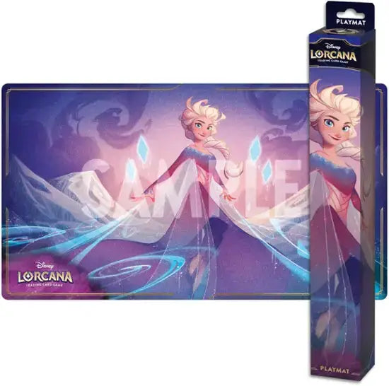 Disney Lorcana Elsa playmat featuring a detailed illustration of Elsa from Disney's Lorcana card game.