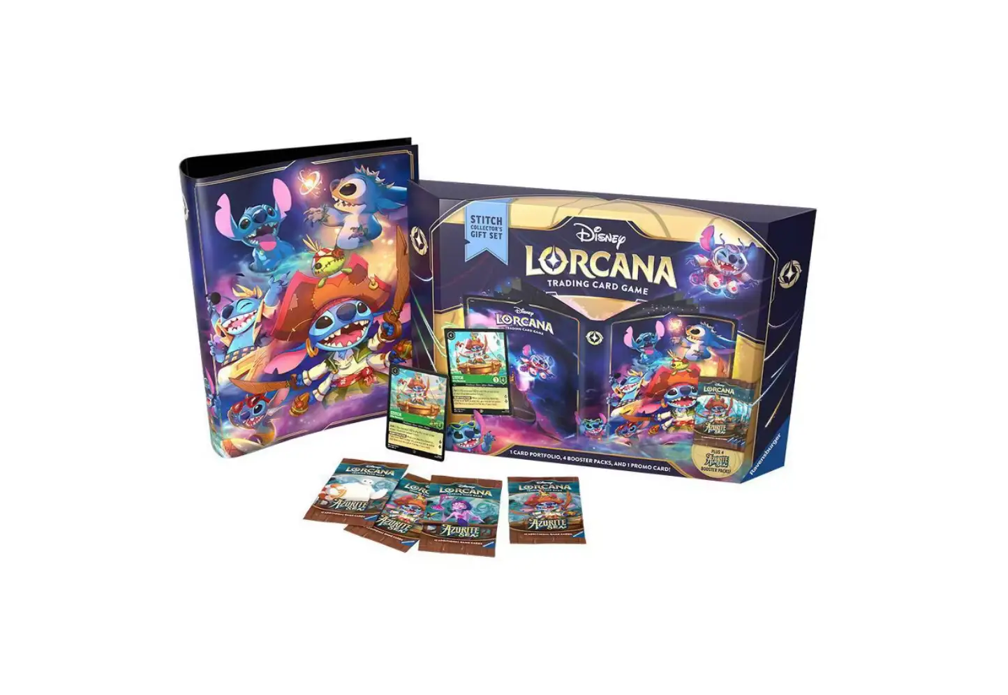 Disney Lorcana Stitch trading card from the collector's gift set, featuring colorful illustration and game details.