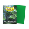 Apple green and silver matte dual Dragon Shield sleeves with reinforced edges for trading card protection.