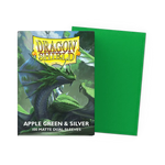 Apple green and silver matte dual Dragon Shield sleeves with reinforced edges for trading card protection.