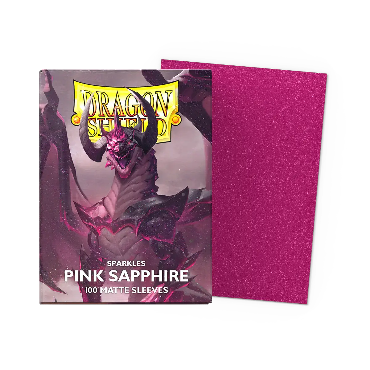 Pink Sapphire matte dragon shield sleeves with sparkles, designed for collectible cards, by THE MIGHTY HOBBY SHOP.