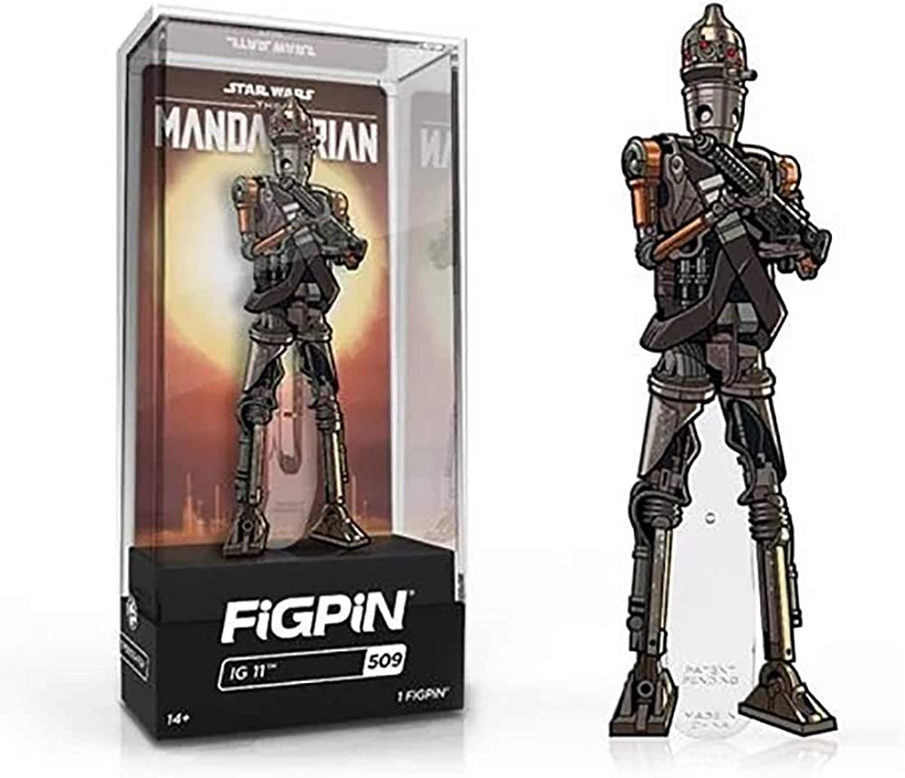 FiGPiN The Mandalorian IG-11 collectible enamel pin from THE MIGHTY HOBBY SHOP, featuring detailed design of the Star Wars character.