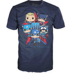 Funko POP! Tees Captain America 80th Across the Years T-shirt in size small, Collector Corps exclusive, featuring Captain America graphic.