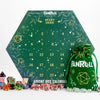 Colorful holiday dice advent calendar from THE MIGHTY HOBBY SHOP with numbered doors and festive Christmas design.