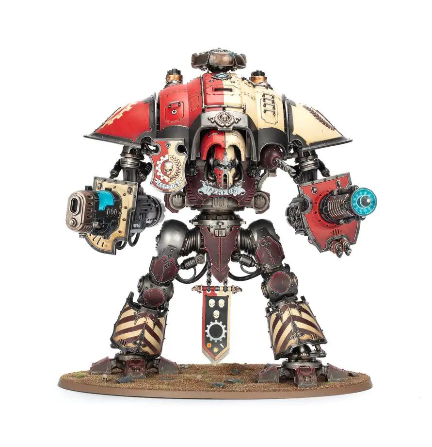Imperial Knights Knight Questoris model from Warhammer 40K, detailed plastic figure with armor and weaponry.