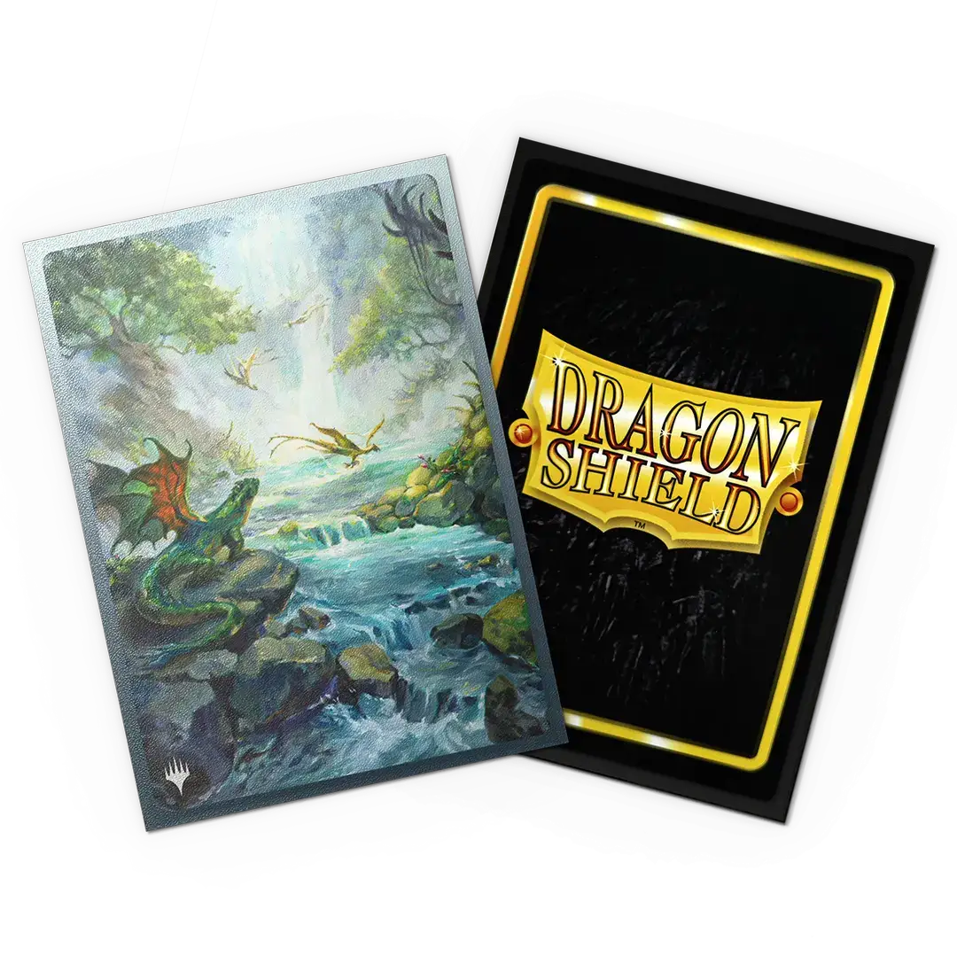 Misty Rainforest matte dual art sleeves from the Landfall Series by THE MIGHTY HOBBY SHOP, featuring vibrant rainforest artwork.
