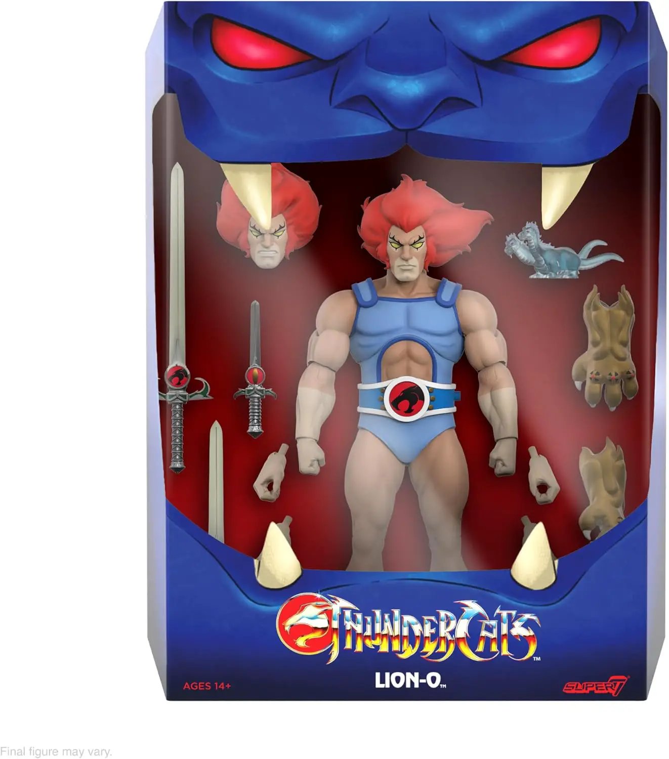 Lion-O Thundercats action figure by Super 7, detailed figure with vibrant colors and iconic sword from the Thundercats series.