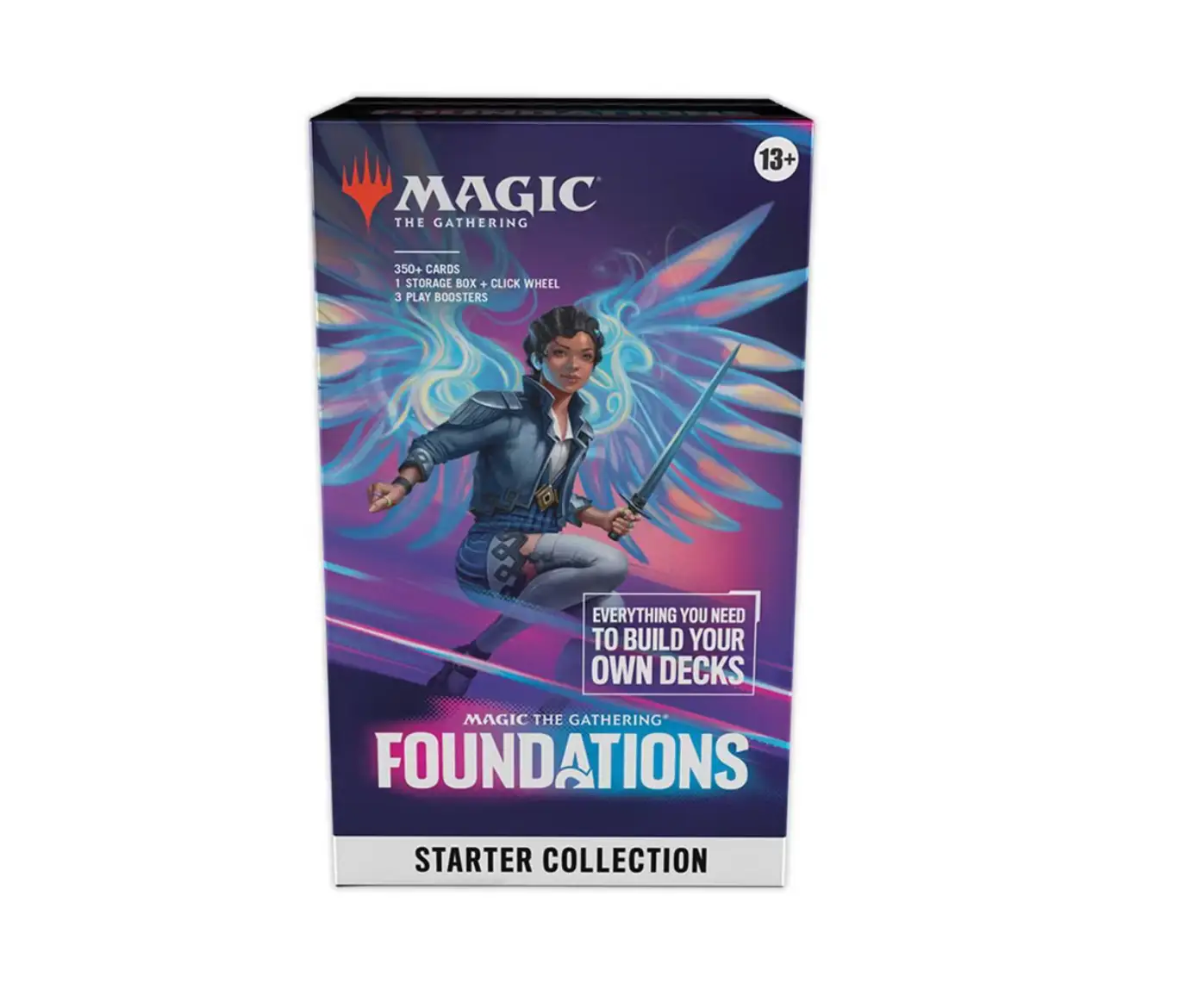 Screenshot of Magic: The Gathering Foundations Starter Collection box, featuring colorful card artwork and game components.