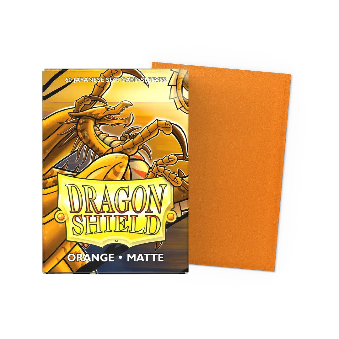 Flat image of an orange matte Japanese-sized sleeves box from THE MIGHTY HOBBY SHOP, showing the product packaging.
