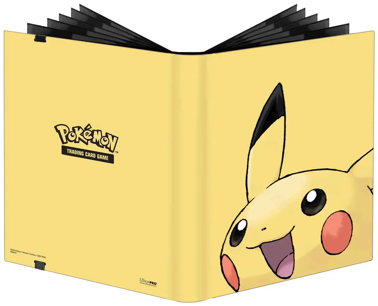 Pikachu 9-pocket PRO-Binder for Pokémon featuring Pikachu and Pokémon graphics, ideal for storing trading cards.