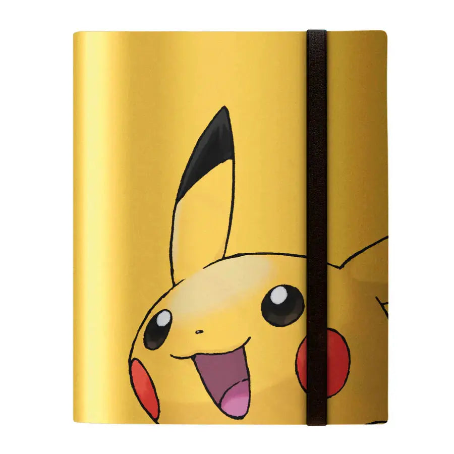 Pikachu 9-pocket PRO-Binder for Pokémon with bright yellow cover and Pikachu illustration, designed for organizing Pokémon cards.