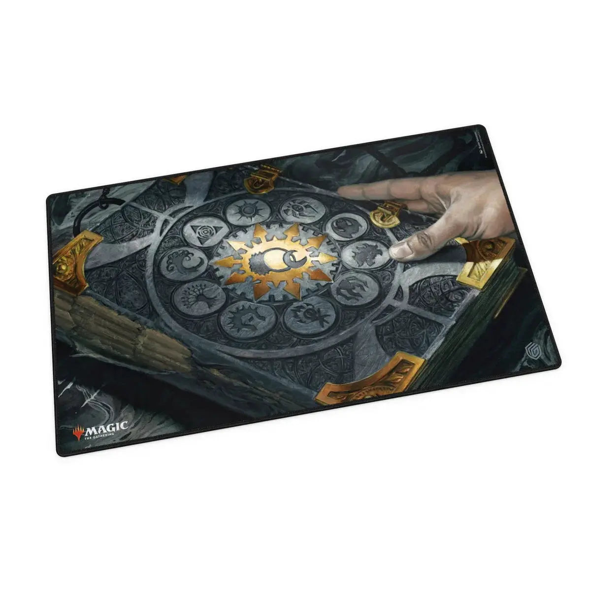 Magic: The Gathering Guild Summit Play Mat by The Mighty Hobby Shop, featuring colorful fantasy artwork and detailed guild symbols.