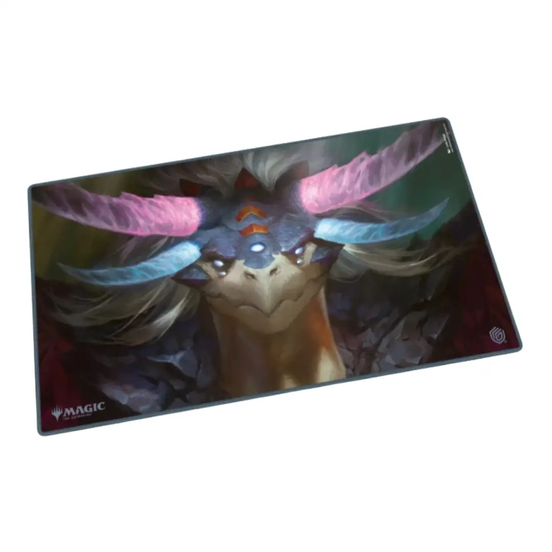 Playmat for Magic: The Gathering Tarkir Dragonstorm featuring Shiko, Paragon of the Way, with vibrant artwork and detailed design.