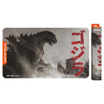 Playmat featuring Godzilla 1954 design from UniVersus, shown with the packaging and vibrant artwork.